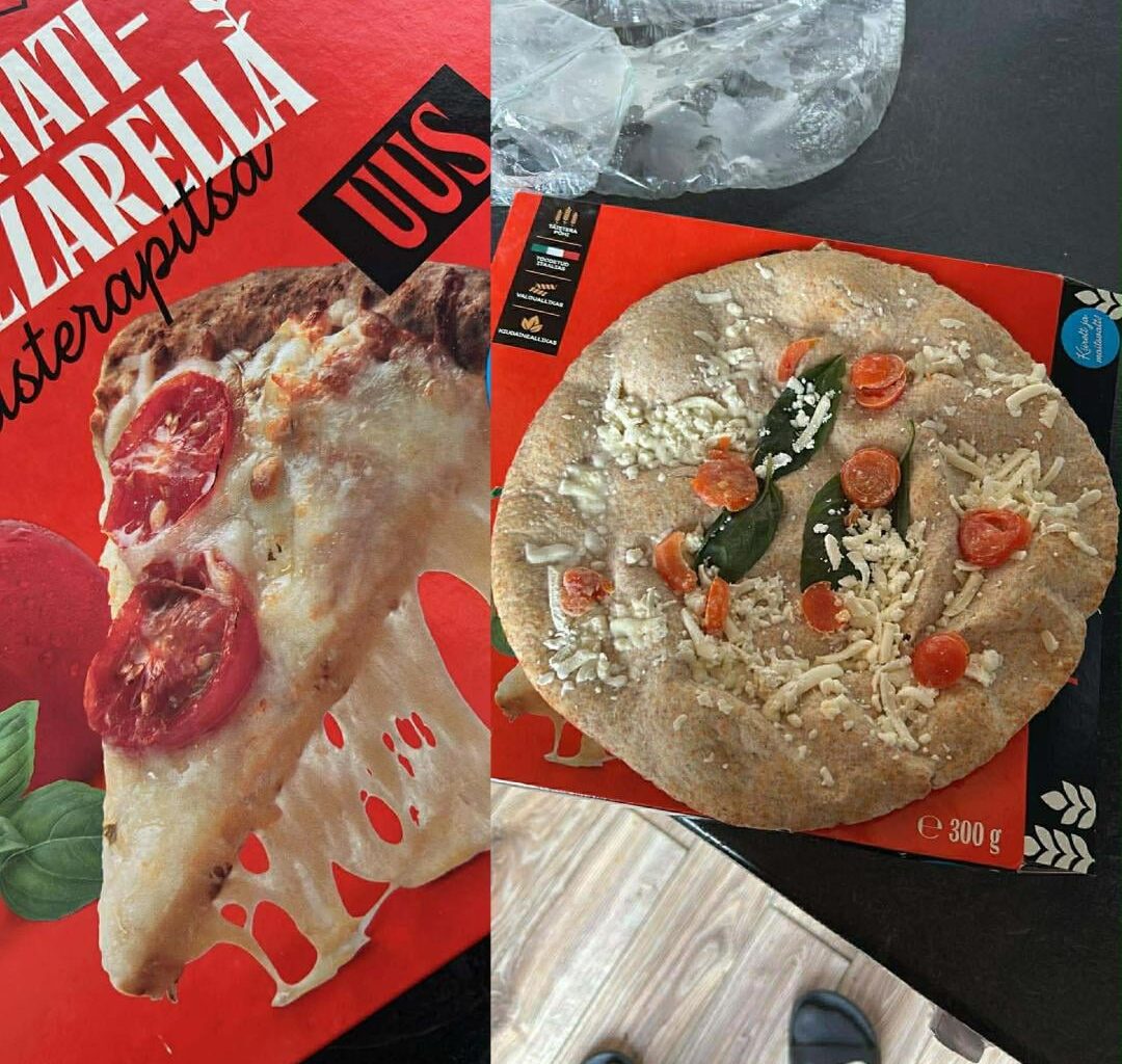 Maxima üle 4€ maksva pitsa pilt karbil vs reaalsus...