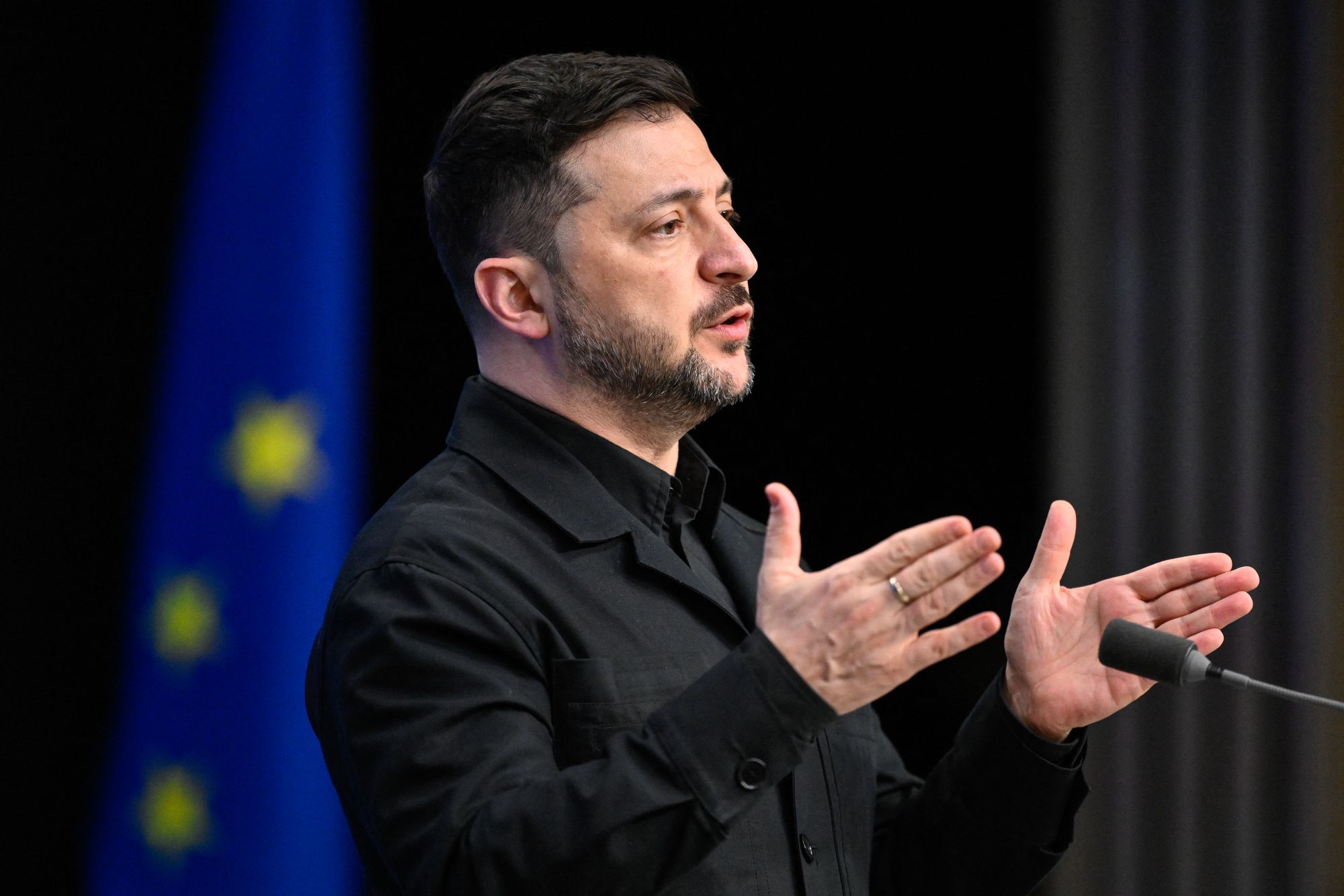 Ukraine's president Volodymyr Zelensky addressing a press conference