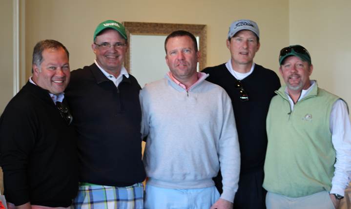 Team Virginia Business Magazine: (From left) Josh Rahman; Hunter Bendall; Scott Wright; Ben Simms, representing event sponsor TML-A Xerox Company; and Ben Tyler—winning team on the front 9 of the course. 