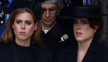 Princess Beatrice and Princess Eugenie both look serious while wearing black outfits