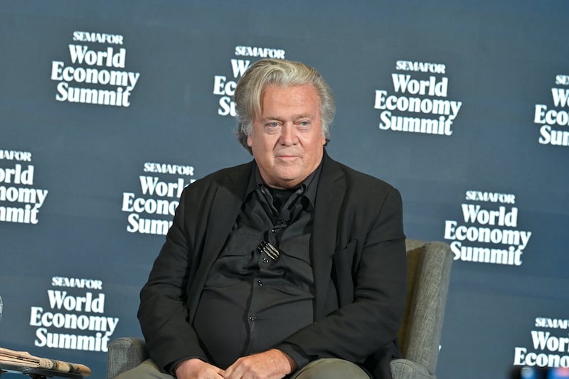 WASHINGTON, DC - APRIL 23: Steve Bannon, Chief Strategist to the 45th President; Founder and Host of Bannon's WarRoom speaks on stage during The Semafor 2025 World Economy Summit - Day 1 at Conrad Washington on April 23, 2025 in Washington, DC. (Photo by Shannon Finney/Getty Images for Semafor)