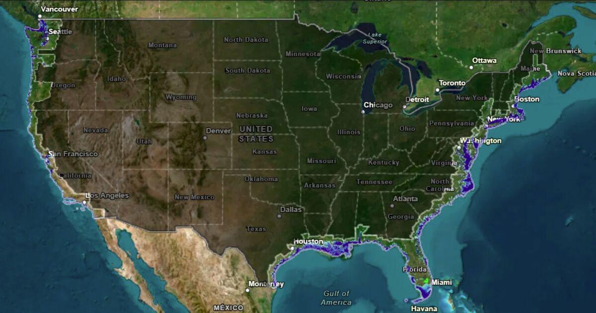 National Oceanic and Atmospheric Administration map lays bare US cities at risk if sea levels rise 10 feet