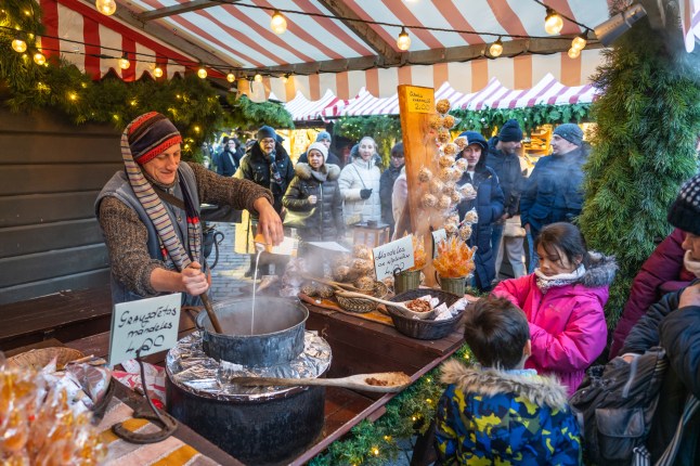 Christmas market in the Dome square in the center of old Riga, Latvia.