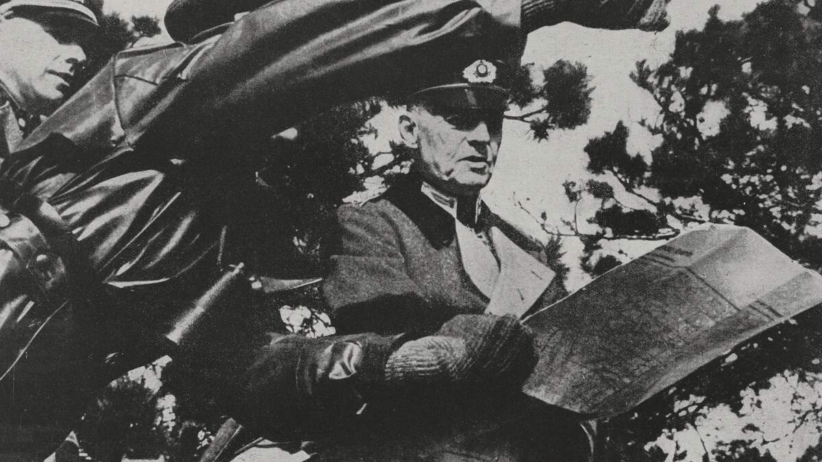 Field Marshal Karl von Rundstedt at an observation post on the Western Front in France, during the Second World War.