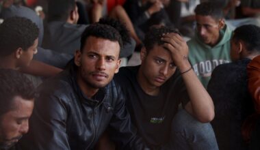 Asylum seekers, who were rescued off the Greek islands of Crete and Gavdos, arrive at the port of Lavrio in Lavreotiki, Greece, on July 10, 2025. (Costas Baltas/Anadolu via Getty Images)