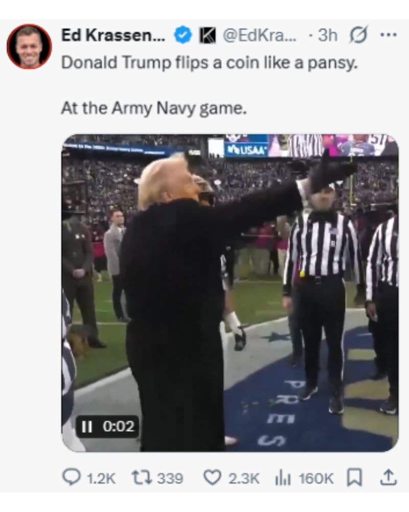 Social media users respond to Donald Trump's coin flip at the Army-Navy game.