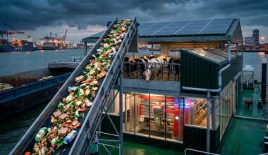 The Netherlands has built a floating farm that produces milk in the port of Rotterdam, reusing city waste and maintaining operations with solar energy and rainwater.
