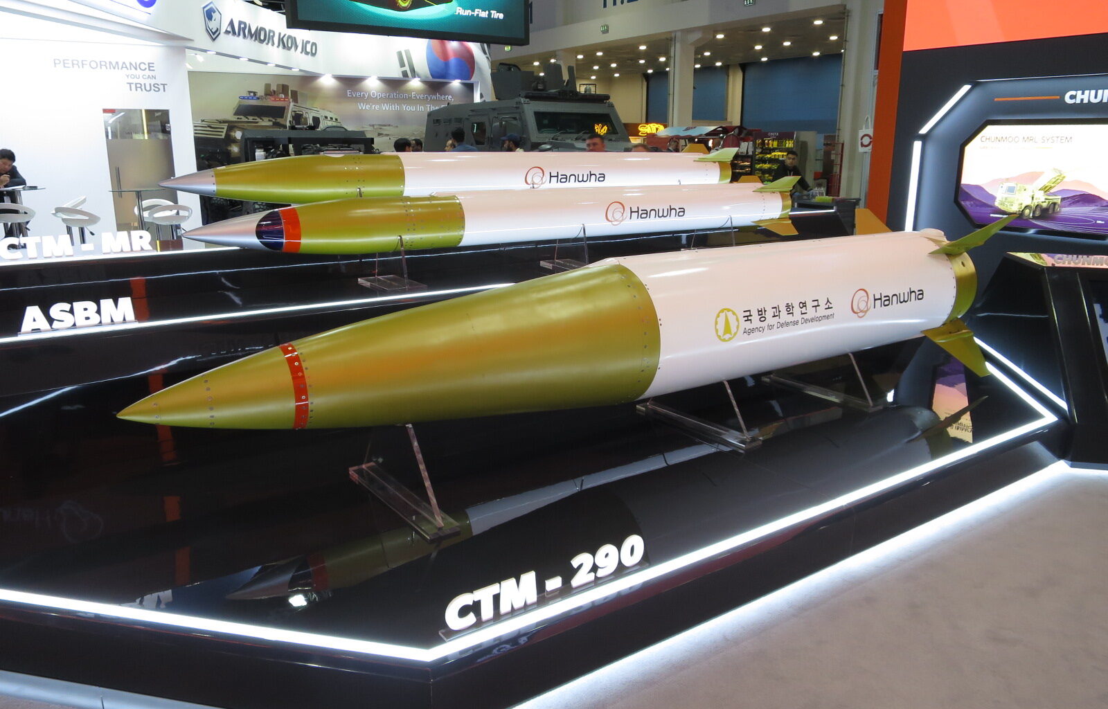 Full-scale models of the CTM-MR, CTM-ASBM and CTM-290 rockets. Photo by Mztourist, shared under the CC BY 4.0 licence.