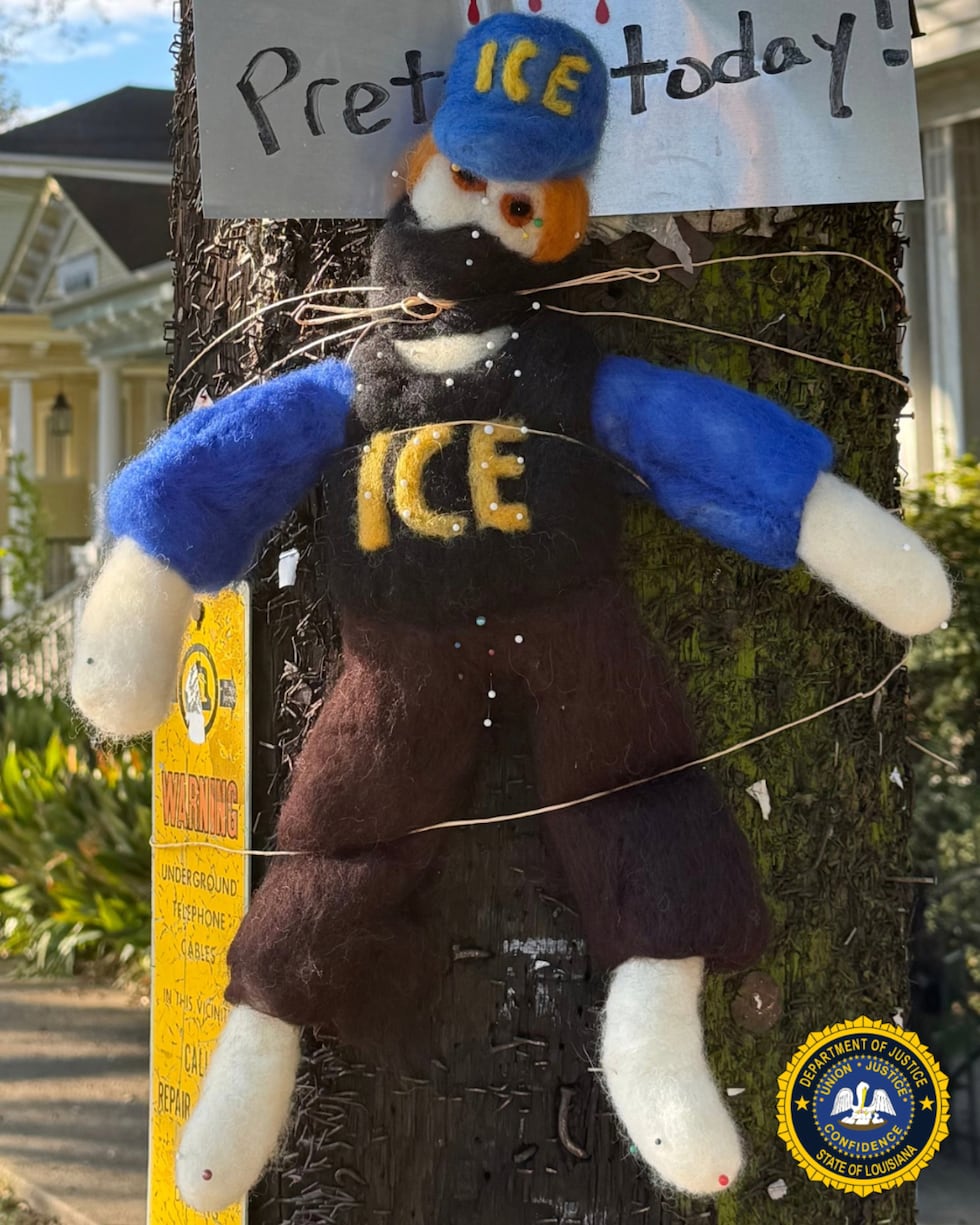 A handmade “voodoo doll” portraying an ICE agent was found in Uptown New Orleans as federal...