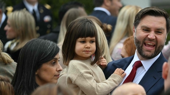 US Vice President JD Vance with his wife, Usha Vance, and daughter Mirabel. AFP(AFP)