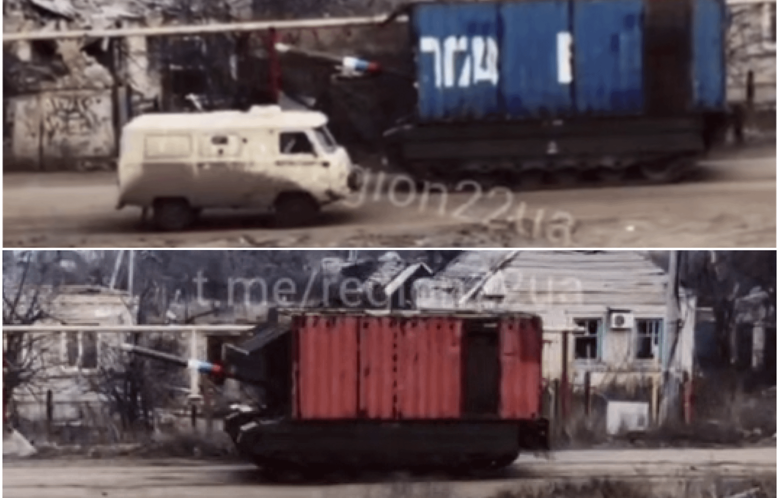 Russians Install Sea Containers on Tanks