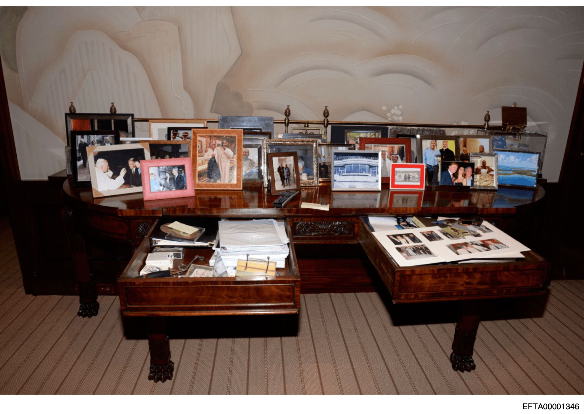 An image of a credenza inside Epstein’s home, where a photograph of Trump was sitting in an open drawer, was removed from the Justice Department’s database hours after an initial release. It was later restored