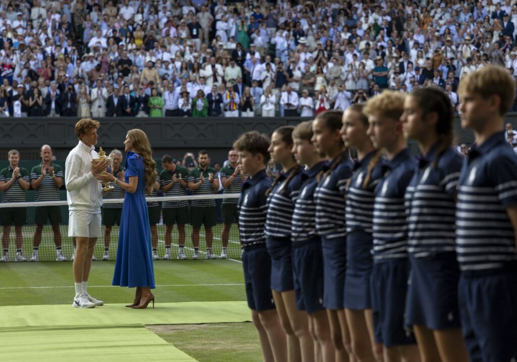 The Princess of Wales presents the trophy at Wimbledon