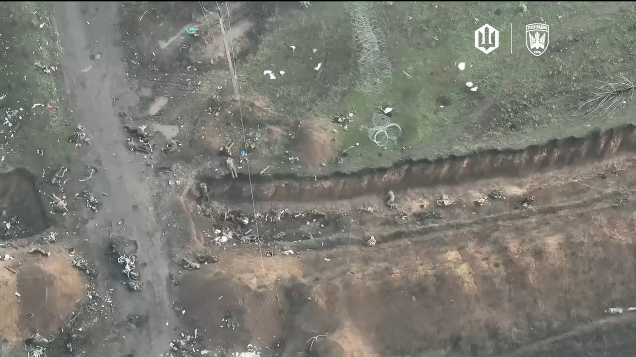 414 brigade "Magyar birds" published video of the "kill-zone", where russian infantry constatly trying to cross the anti-tank ditch and dying.