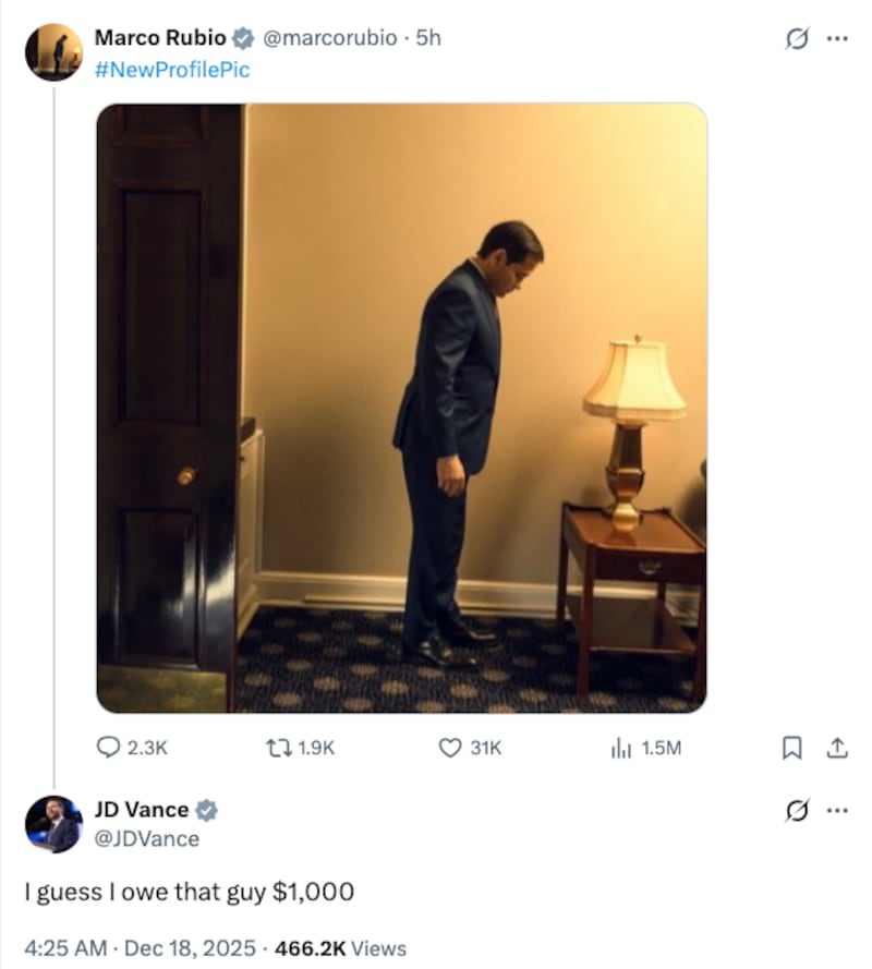 Marco Rubio and JD Vance's X posts.