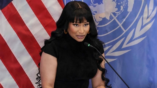 Nicki Minaj speaks during the panel discussion "Combatting Religious Violence and the Killing of Christians in Nigeria" at the US Mission to the United Nations in New York City.(AFP)