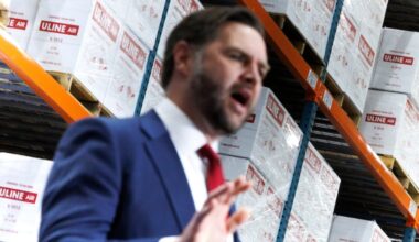 Vice President JD Vance delivers remarks at Uline Inc. just outside Allentown Tuesday.