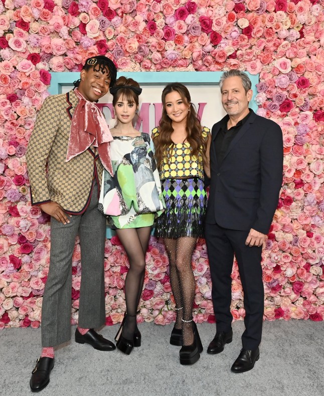 WEST HOLLYWOOD, CALIFORNIA - DECEMBER 15: (L-R) Jeremy O. Harris, Lily Collins, Ashley Park, and Darren Star attend Netflix's Emily In Paris Season 2 special screening at The West Hollywood EDITION on December 15, 2021 in West Hollywood, California. (Photo by Stefanie Keenan/Getty Images for Netflix)