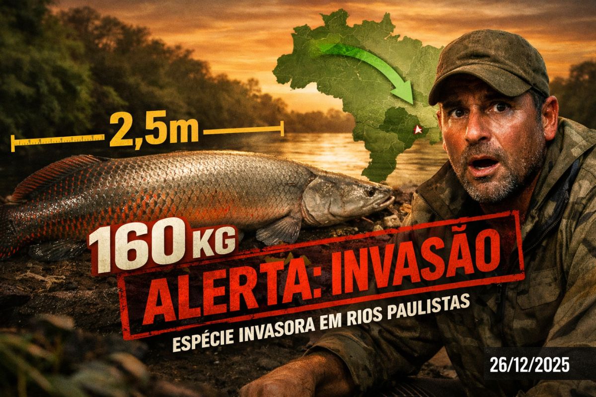 peixe gigante da Amazônia pirarucu vira espécie invasora nos rios paulistas e entra na mira da pesca sem limite para proteger peixes locais e o ecossistema.