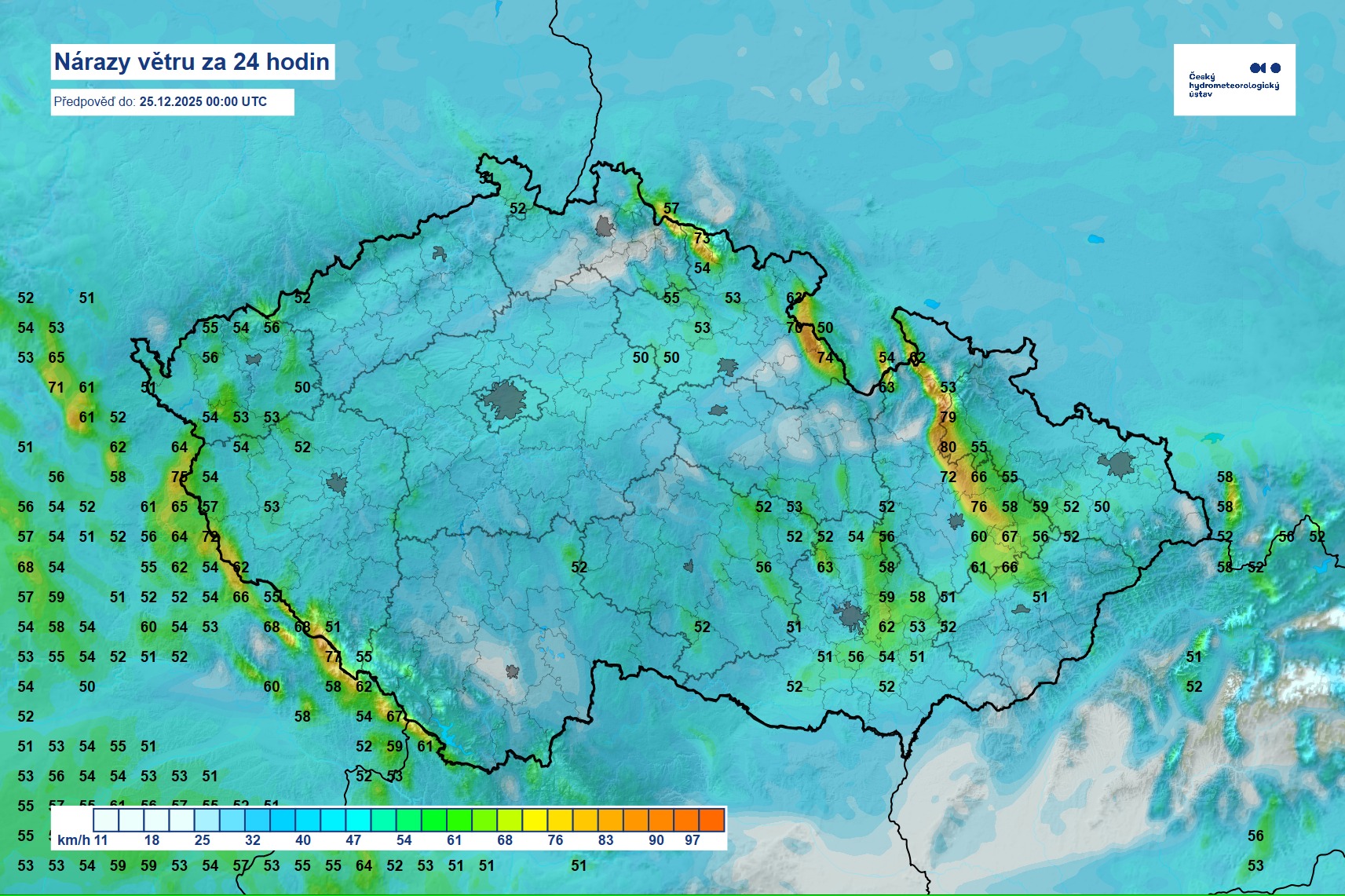 Pozor na nárazy větru. Na horách je hodně silný