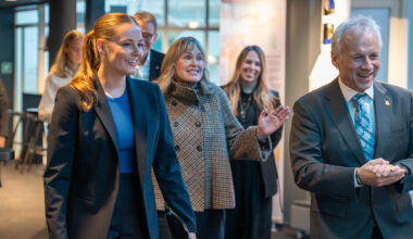Princess Ingrid Alexandra receives a flag from space as the future queen carries out official duties in Norway