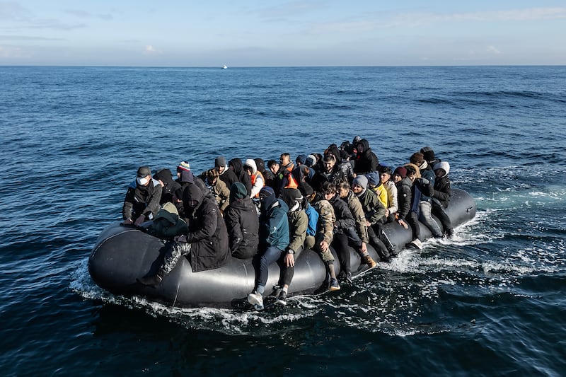 An inflatable dinghy carrying migrants across the English Channel in 2024. Photograpoh: Dan Kitwood/Getty Images