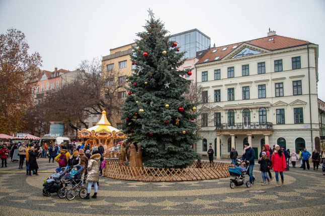 Bratislava, Slovakia - December 20, 2022: people visiting Christmas Market Bratislava