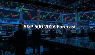 S&P 500 stock market chart with 2026 forecast and AI-driven growth indicators