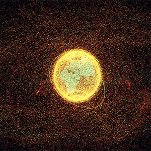 The color-coded representation of space debris and junk in Earth orbit shows the number of objects of various sizes as well as active satellites that are modeled to be circling Earth in August 2024. Credit: ESA