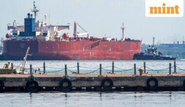 A crude oil tanker is anchored on Lake Maracaibo near Maracaibo, Zulia state, Venezuela, on December 18, 2025. Venezuela struck a defiant note on December 17, insisting that its crude oil exports were not impacted by US President Donald Trump's announcement of a potentially crippling blockade. (Photo by Alejandro Paredes / AFP)