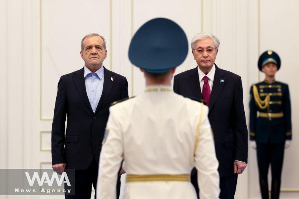 Iranian President Masoud Pezeshkian bilateral meeting with Kazakhstan’s President. Social media/ WANA News Agency