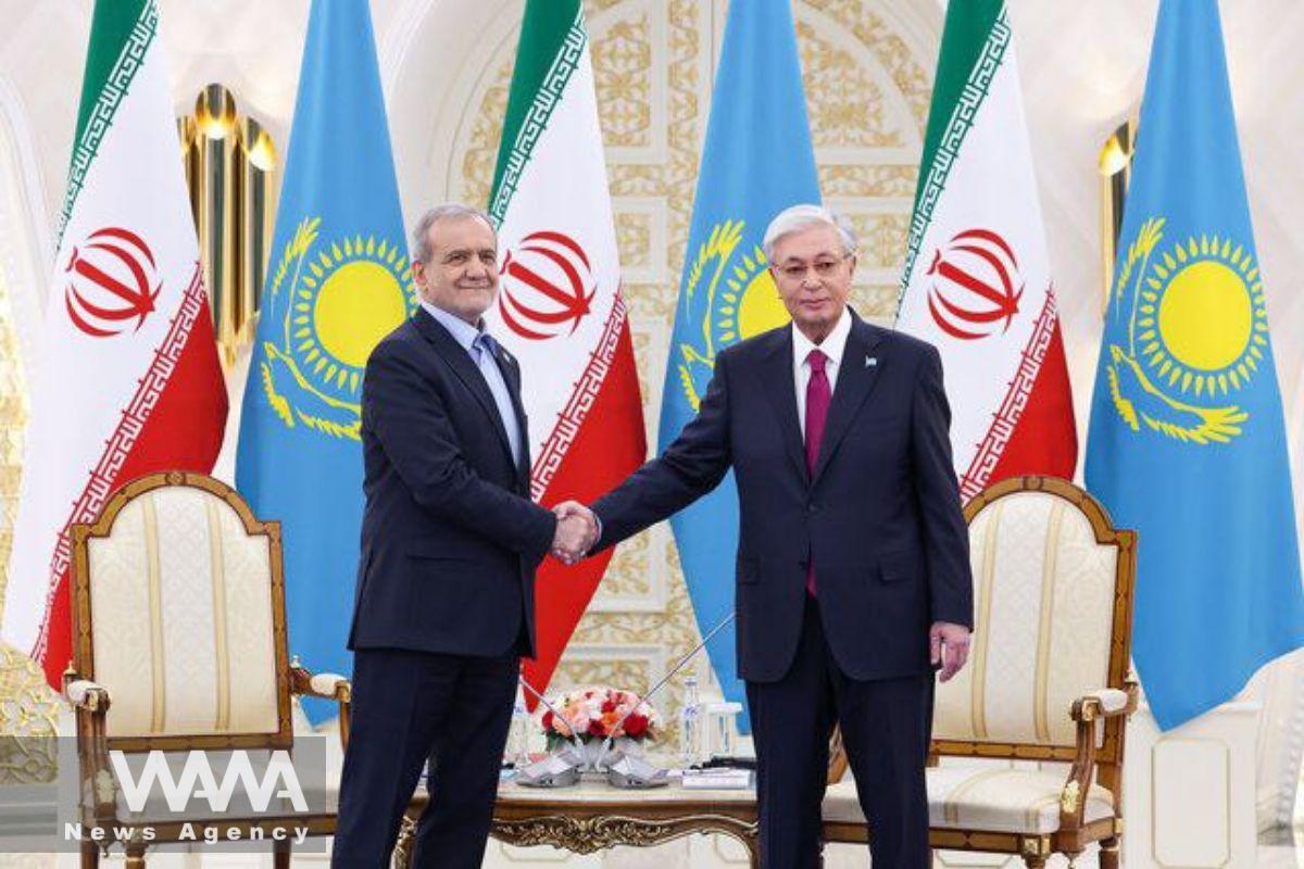 Iranian President Masoud Pezeshkian bilateral meeting with Kazakhstan’s President. Social media/ WANA News Agency