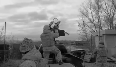 Ukrainian soldier from the 112th Territorial Defense Brigade shoots down a Russian Shahed drone using twin Maxim machine guns. Published 25.12.2025