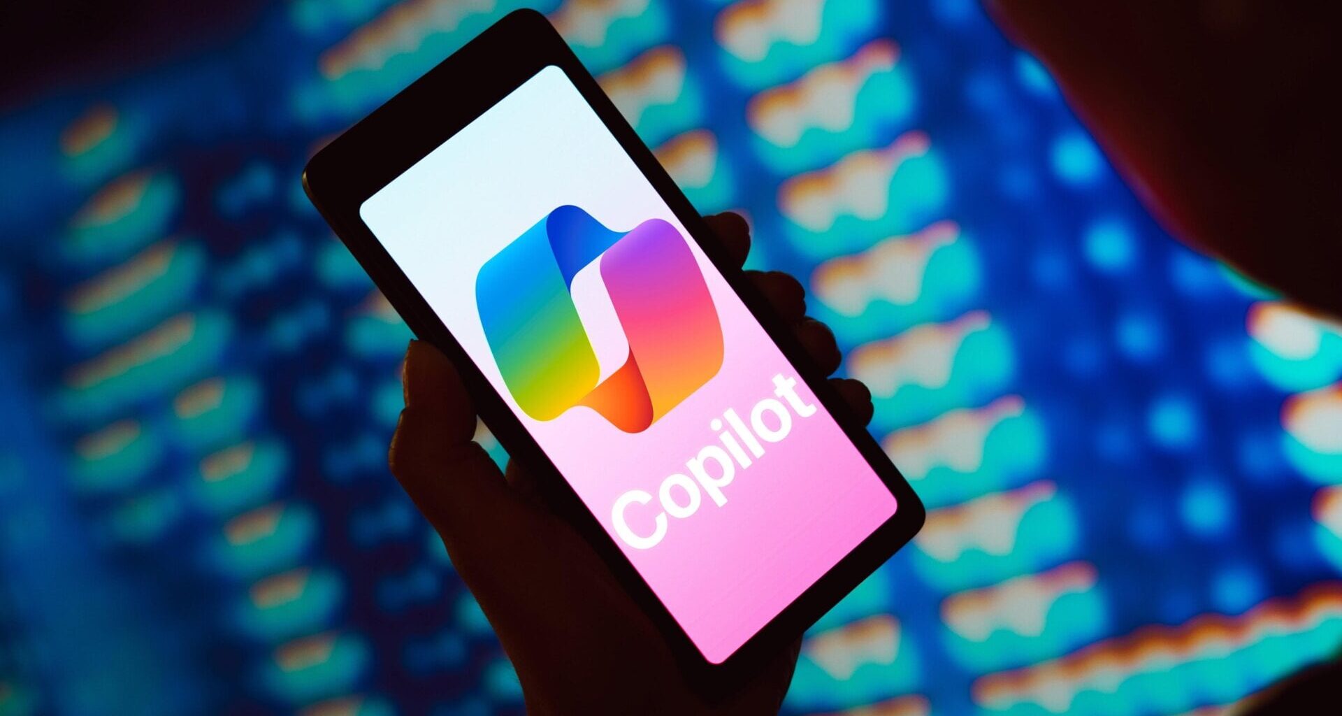 Microsoft Copilot logo displayed on a smartphone