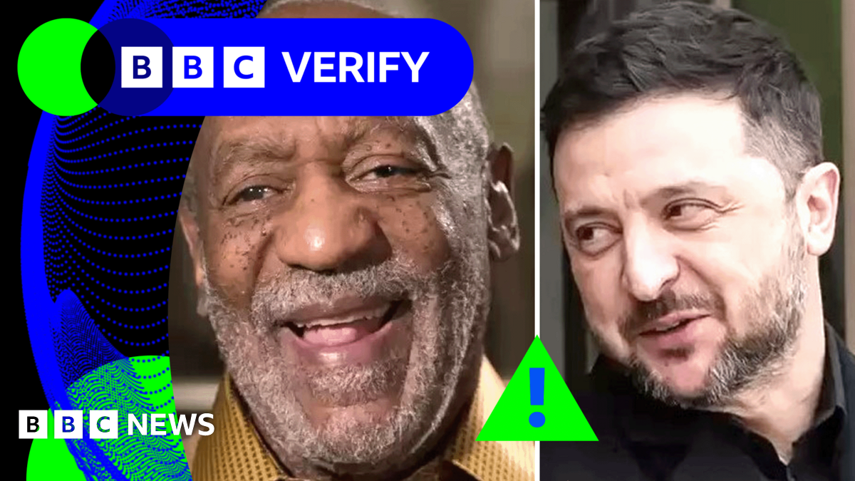 BBC Verify Live: Russian trolls made fake video about Zelensky buying Bill Cosby's house, says expert