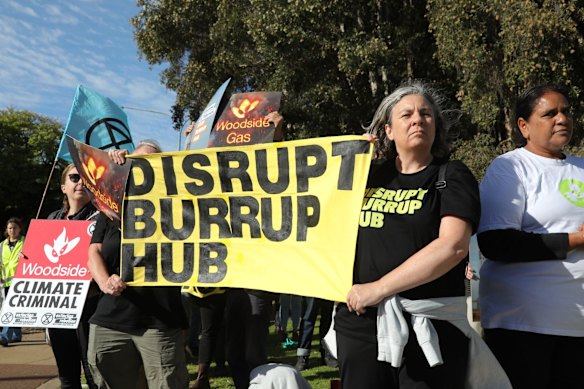 Protesters at Woodside’s annual meeting in Perth last year.