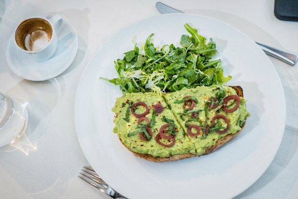 Taste of home: the avocado toast at New York’s Ai Fiori is “fine, but could do with some feta”. 