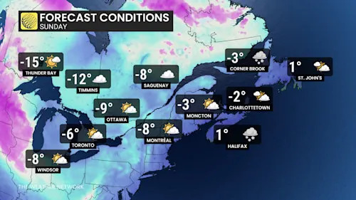 Eastern Canada Forecast Temperatures Sunday