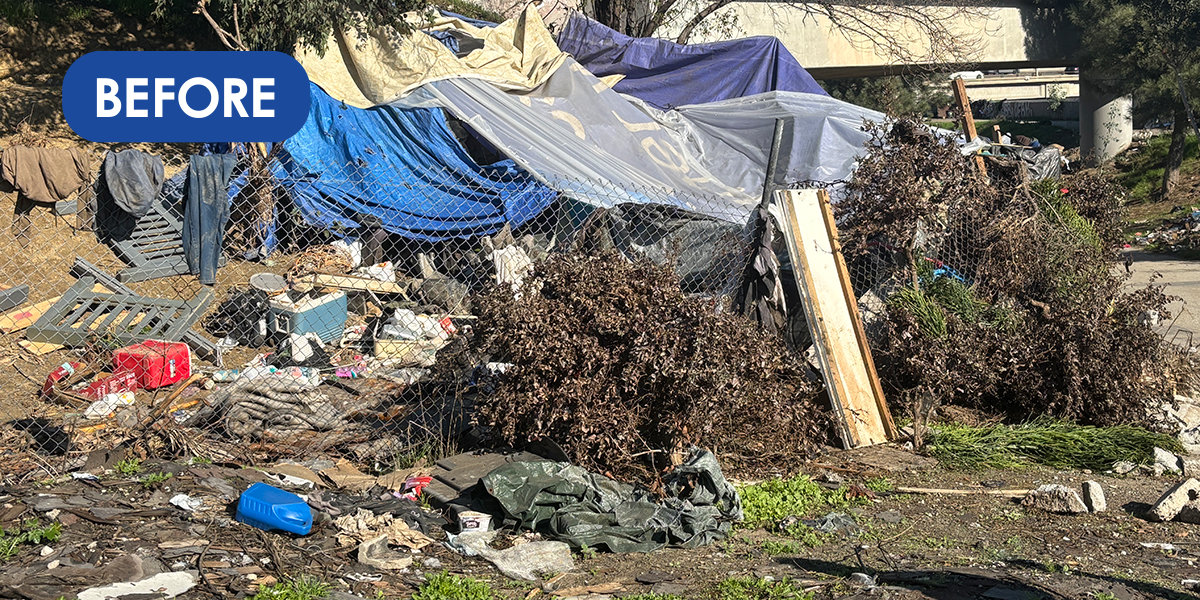 Photo of Long Beach encampment before cleanup