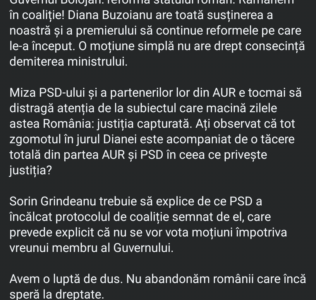 Fritz: Diana Buzoianu nu pleacă nicăieri! Sorin Grindeanu să de-a explicații de ce a votat cu AUR