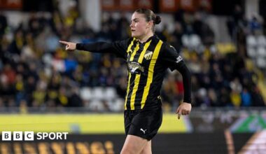 Hannah Wijk pointing with her right arm while in action for BK Hacken
