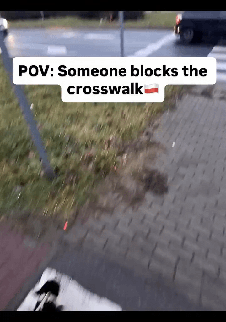 Crossing the street when someone blocks the crosswalk in Poland
