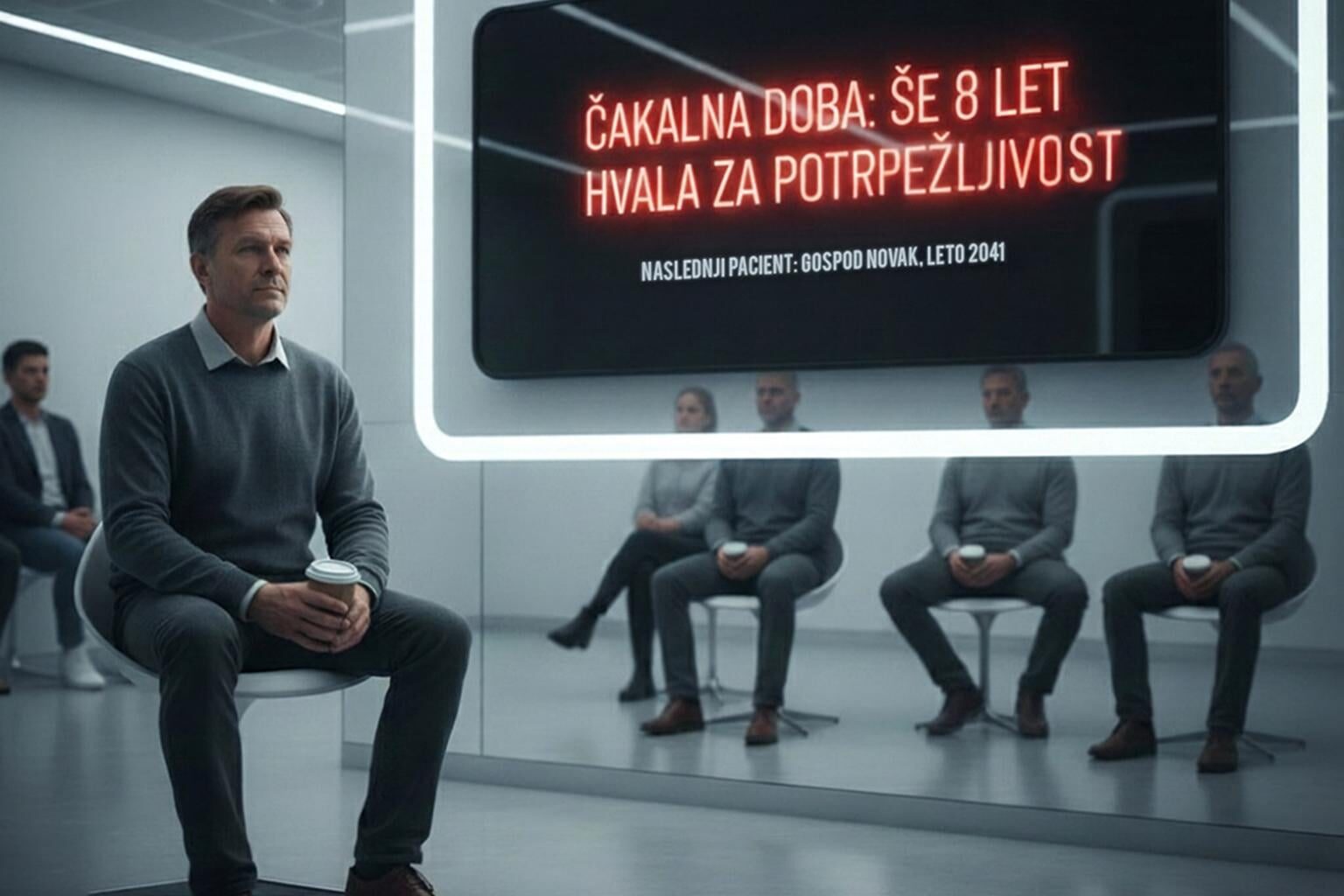 Leto 2033. Napotnica je pod "ZELO HITRO". Sestra pravi, da imam neverjetno srečo, ker je nekdo ravno odpovedal in sem dobil termin za 2041.