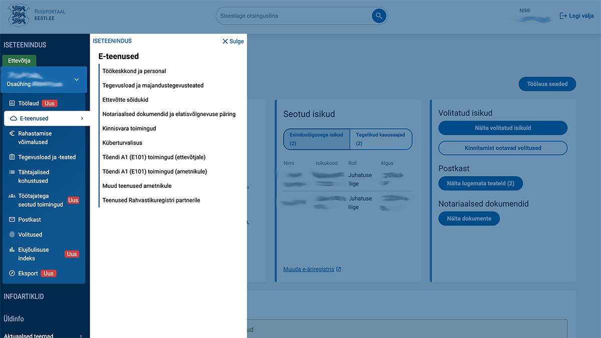 Eesti.ee ettevõtja avaleht ja töölaud läbisid põhjaliku uuenduskuuri