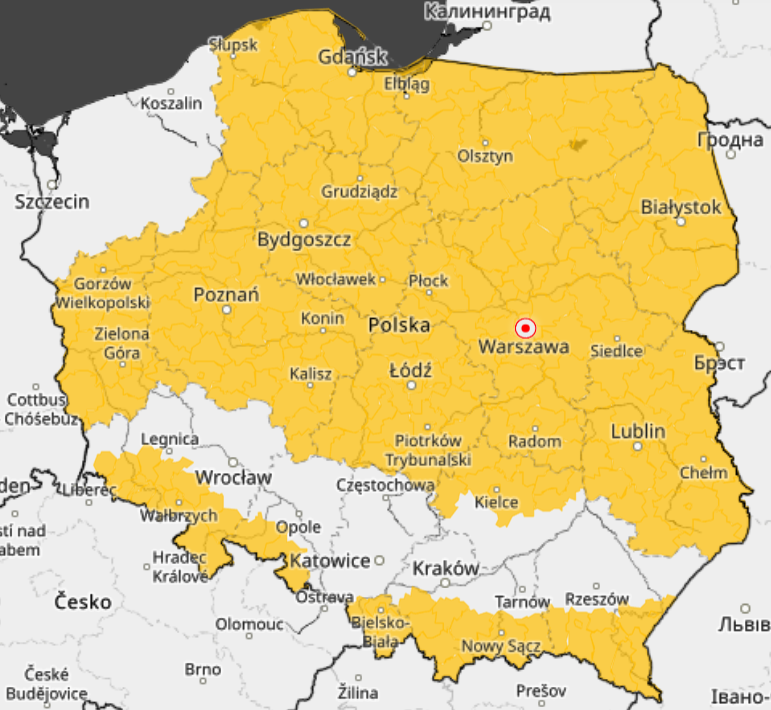 Mapa alertów IMGW przed oblodzeniem