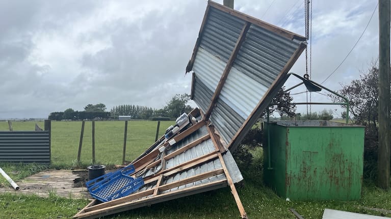 Damage after a reported tornado in the Manawatū area this afternoon.
