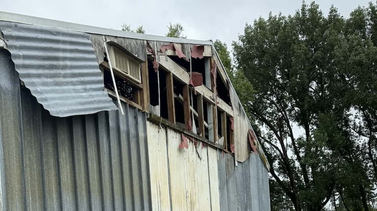 Damage to an implement shed in Bulls.