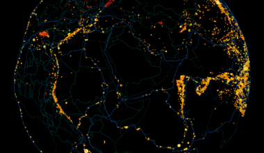 [OC] 3D Map with the depth and magnitude of earthquakes since July