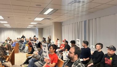 Immigrant rights advocates at the Minneapolis sanctuary ordinance public hearing.