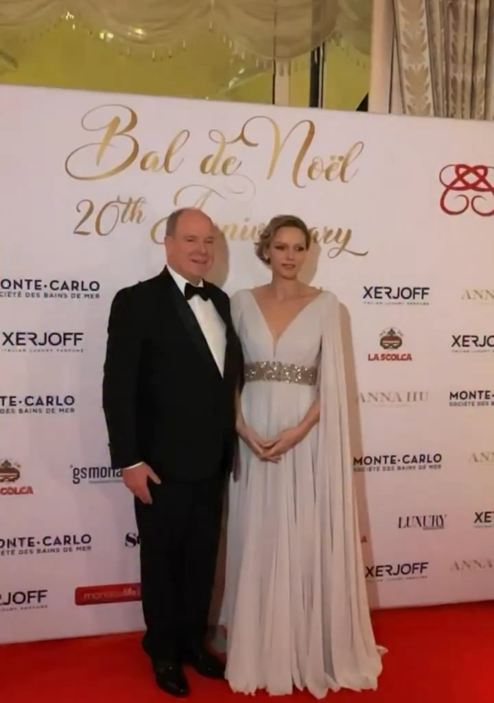Princess Charlene wears gown from Jenny Packham’s Spring Summer 2026 line to the Hôtel de Paris’ Bal de Noël